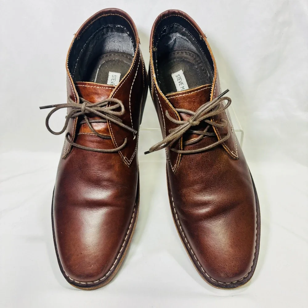 Steve Madden Men's Brown Leather Chukka Boots Lace-Up Ankle Shoes